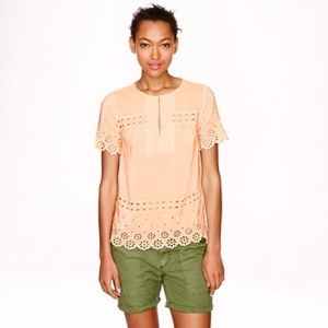 J. Crew Pink Eyelet Short Sleeve Blouse Top